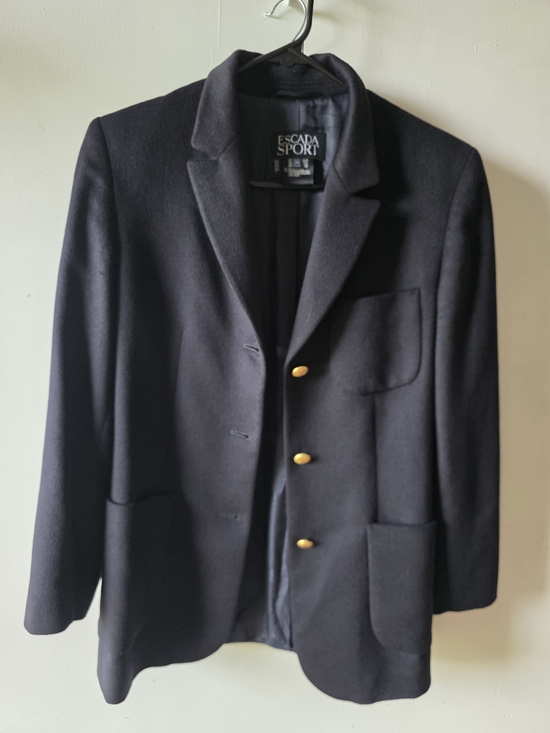 Escada Jackets & Blazers - Escada Sport Black Virgin Wool Gold Button Blazer Jacket Size 36 Made In Germany